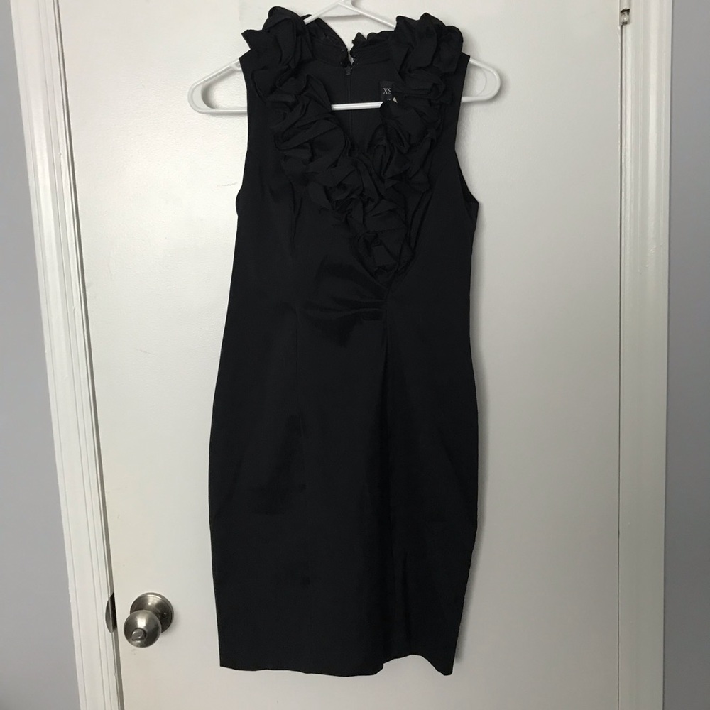 Black Cocktail Dress with Ruffled Neckline